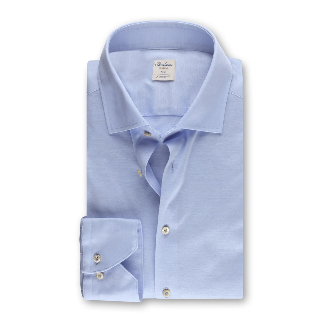 Casual Light Blue Cotton Jersey Stretch Shirt - Stenströms
