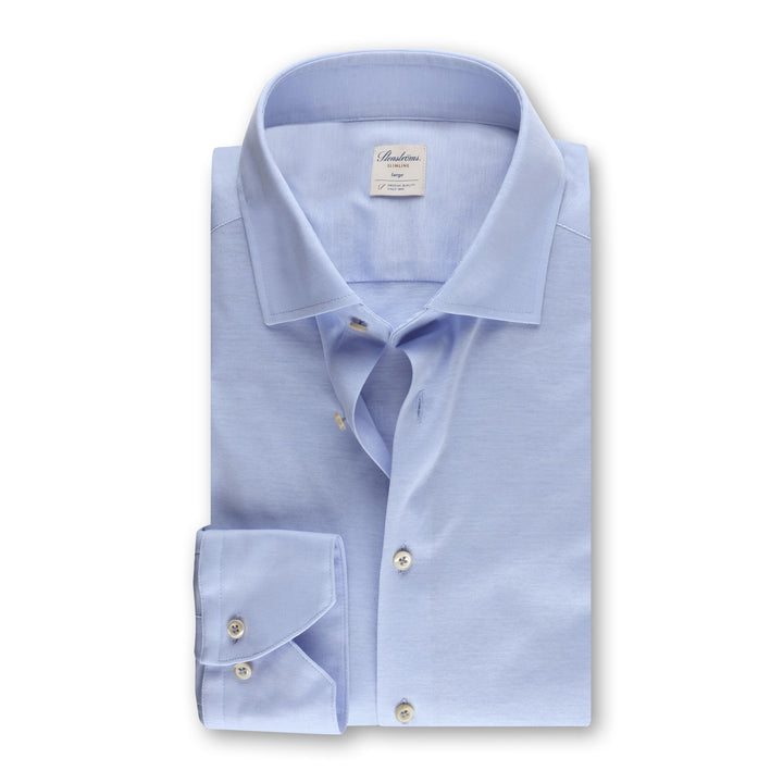 Casual Light Blue Cotton Jersey Stretch Shirt - Stenströms