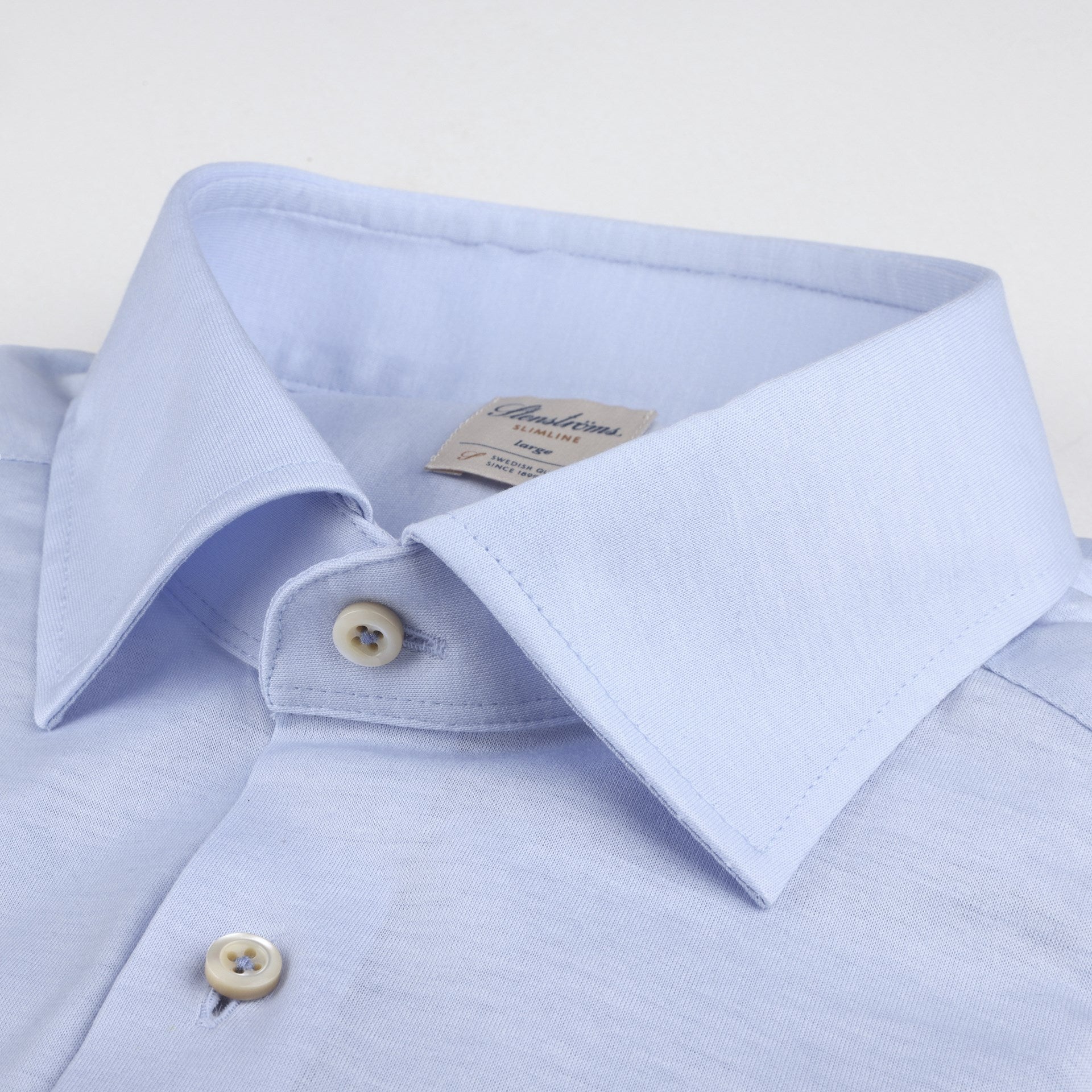 Casual Light Blue Cotton Jersey Stretch Shirt - Stenströms - Boutique Jacques International