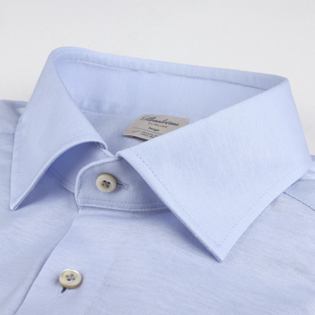 Casual Light Blue Cotton Jersey Stretch Shirt - Stenströms