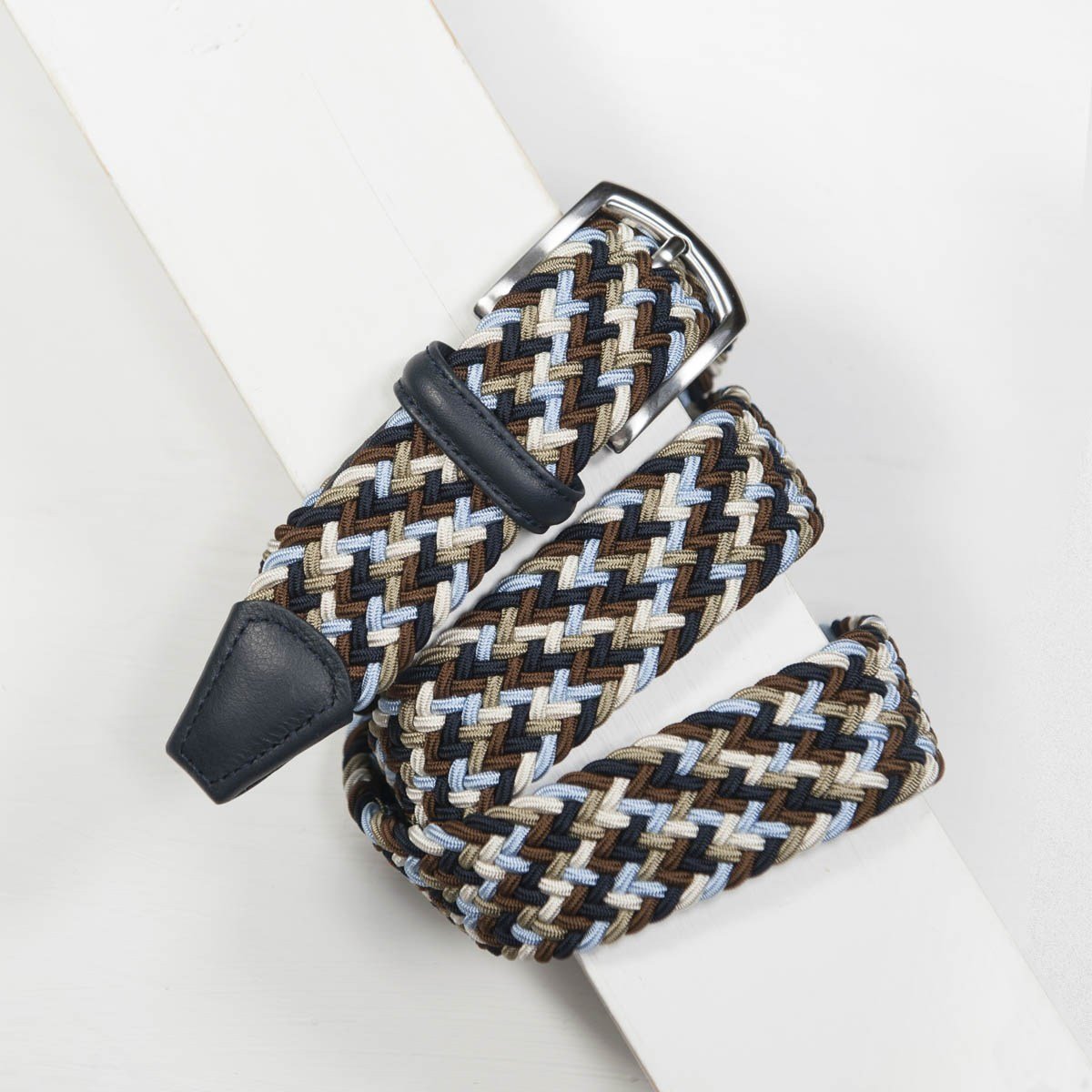 Brown & Blue Woven Stretch Belt - Anderson's