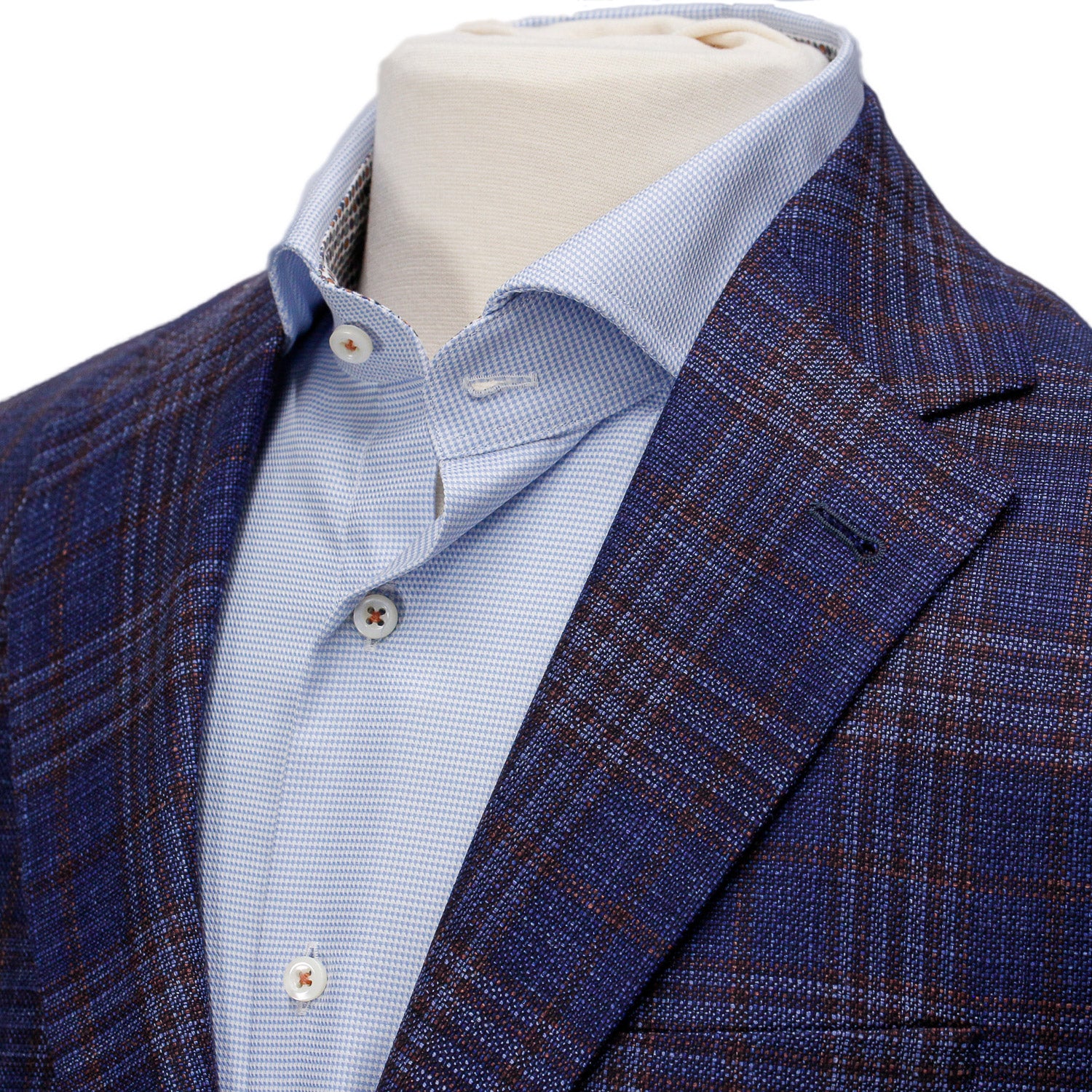 Mid-Blue with Burgundy Check Midland Contemporary Fit Sport Coat Loro Piana - Jack Victor - Boutique Jacques International