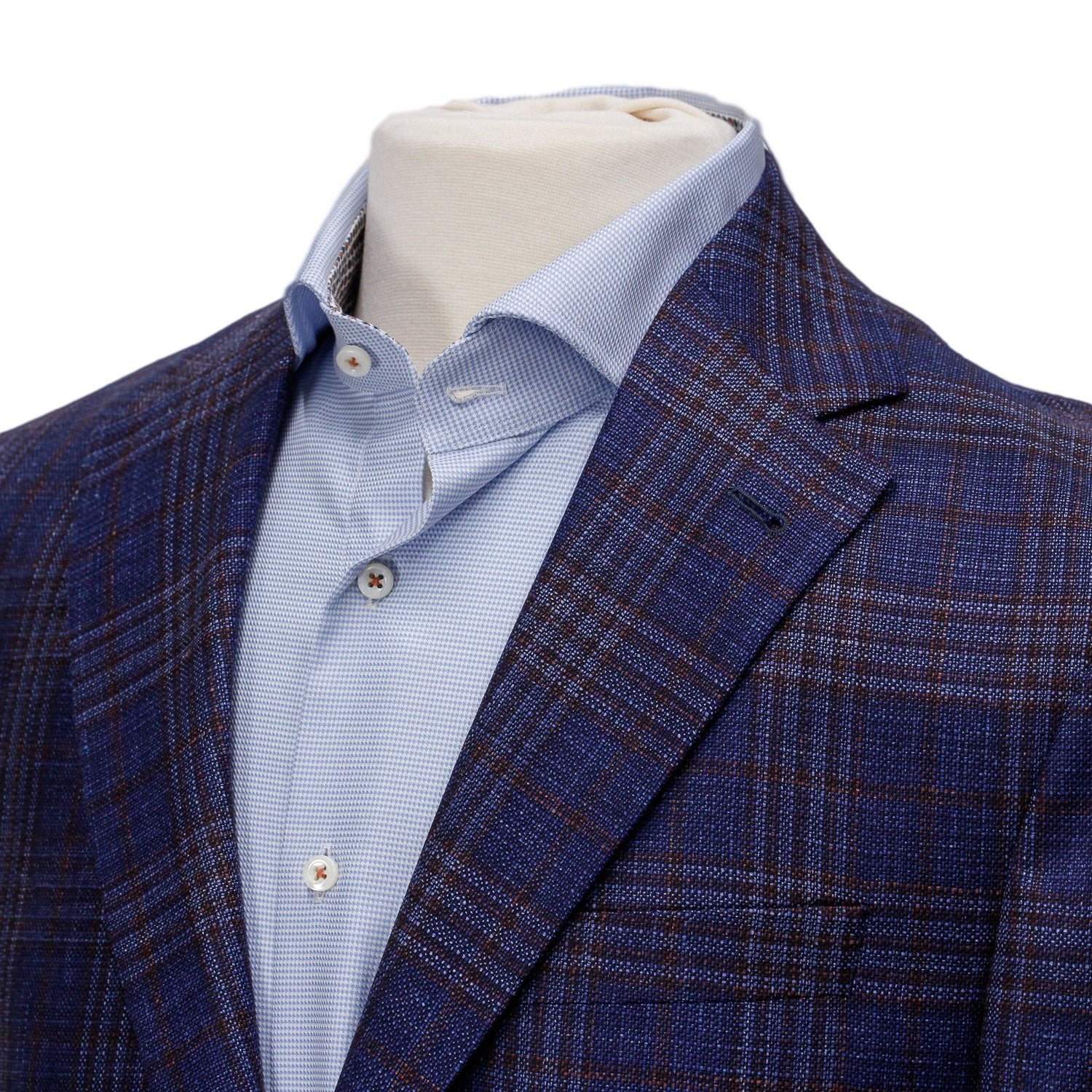 Mid-Blue with Burgundy Check Midland Contemporary Fit Sport Coat Loro Piana - Jack Victor - Boutique Jacques International