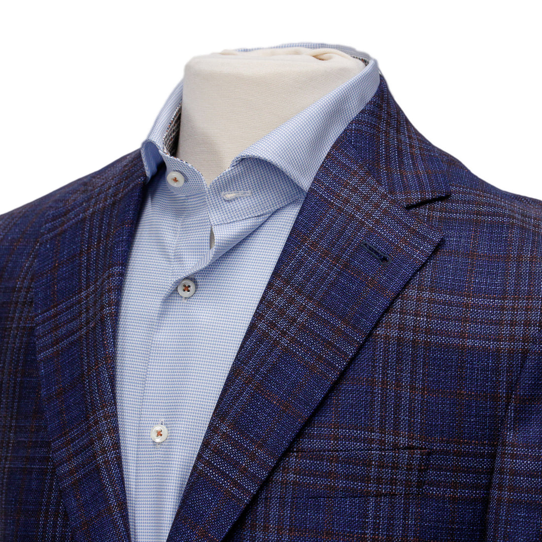 Mid-Blue with Burgundy Check Midland Contemporary Fit Sport Coat Loro Piana - Jack Victor - Boutique Jacques International