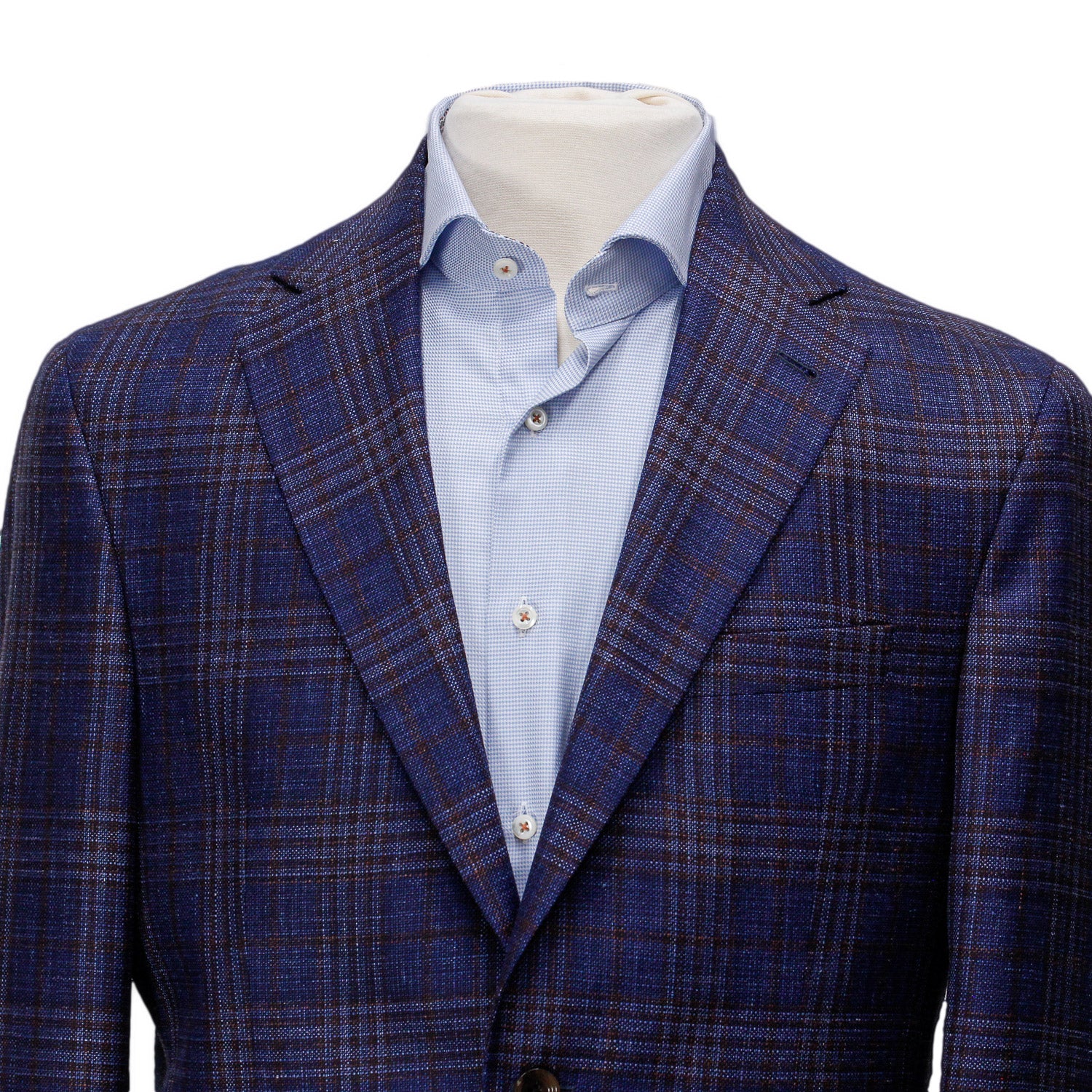 Mid-Blue with Burgundy Check Midland Contemporary Fit Sport Coat Loro Piana - Jack Victor - Boutique Jacques International