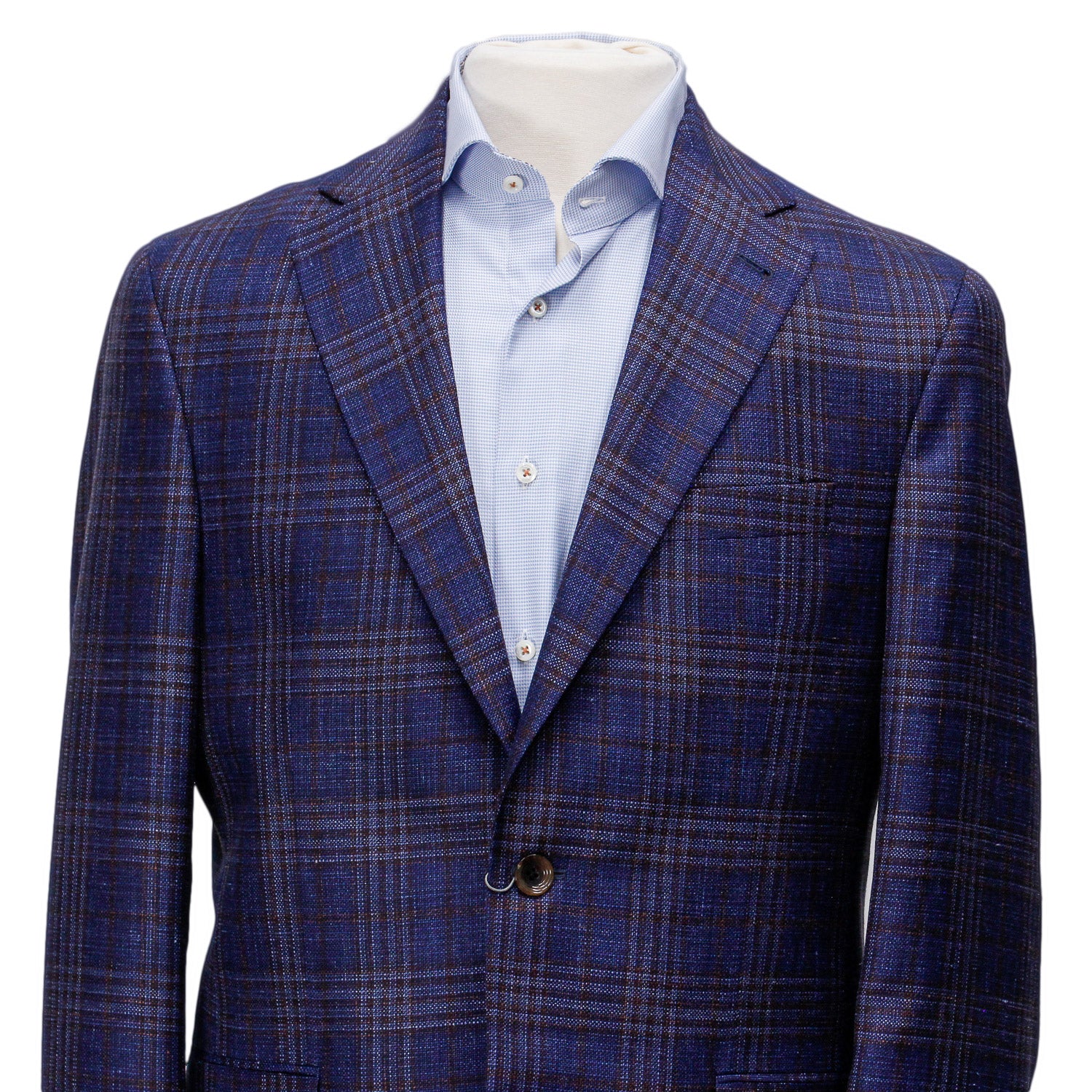 Mid-Blue with Burgundy Check Midland Contemporary Fit Sport Coat Loro Piana - Jack Victor - Boutique Jacques International