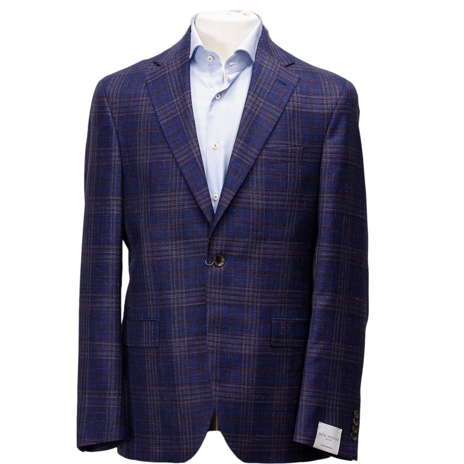 Mid-Blue with Burgundy Check Midland Contemporary Fit Sport Coat Loro Piana - Jack Victor - Boutique Jacques International