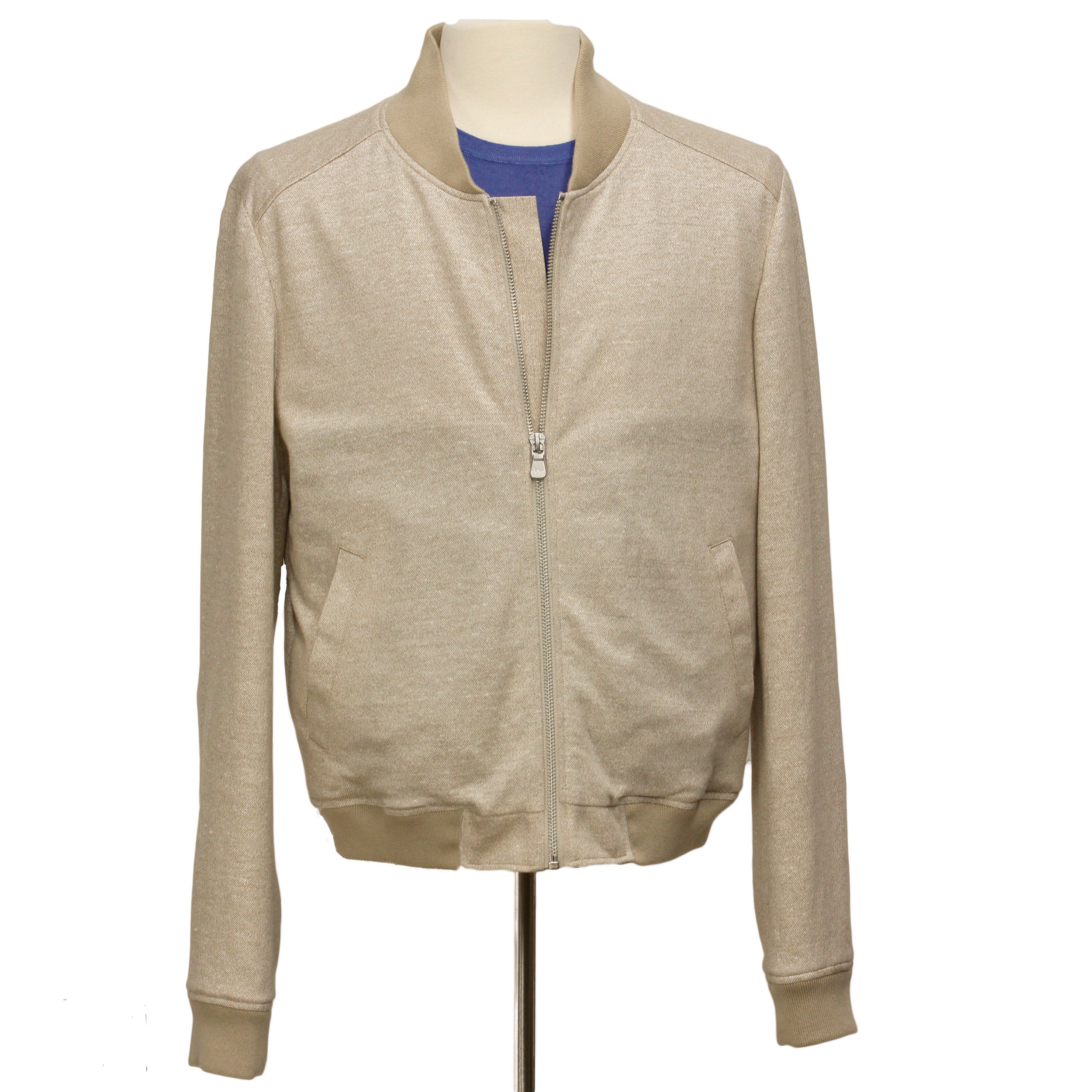 Light Beige Full Zip Bomber Sweater - Jack Victor - Boutique Jacques International