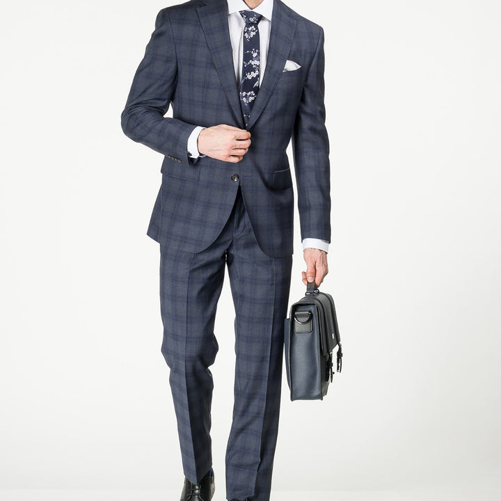 Blue Tonal Check Urban Slim Sartorial Fit Wool Suit - Boutique Jacques International