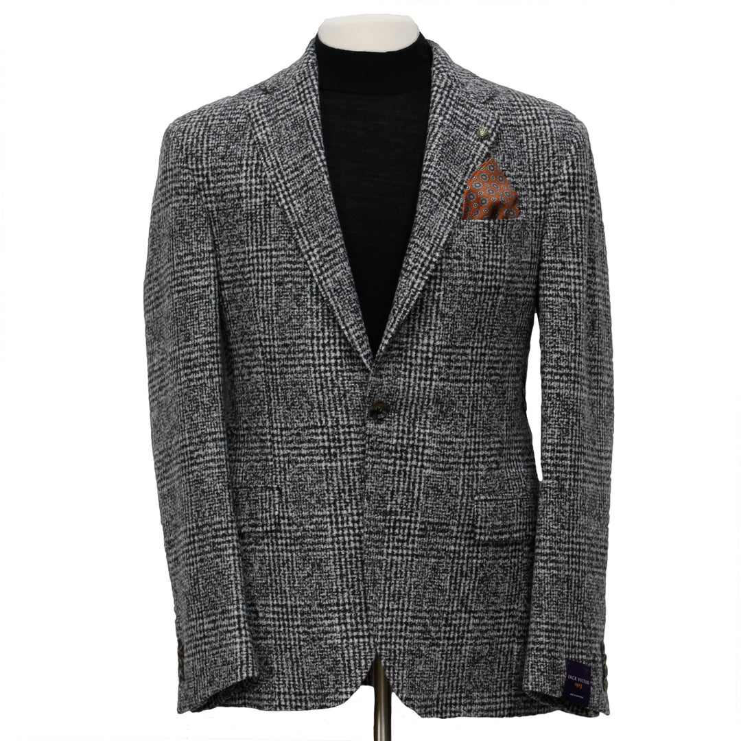 Gray Check Contemporary Fit Wool Silk Sport Jacket - Jack Victor - Boutique Jacques International