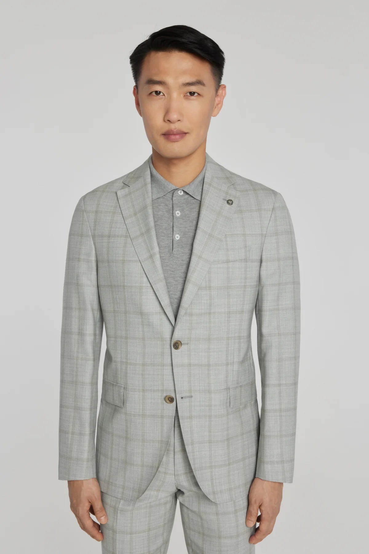 Light Grey Subtle Windowpane Check McAllen Contemporary Fit Suit - Jac ...