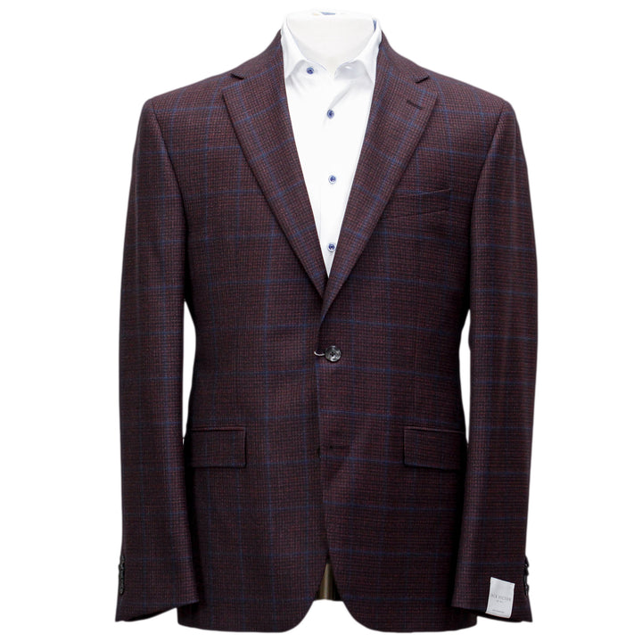 Burgundy with Blue Check Essence Modern Fit Sport Coat - Boutique Jacques International