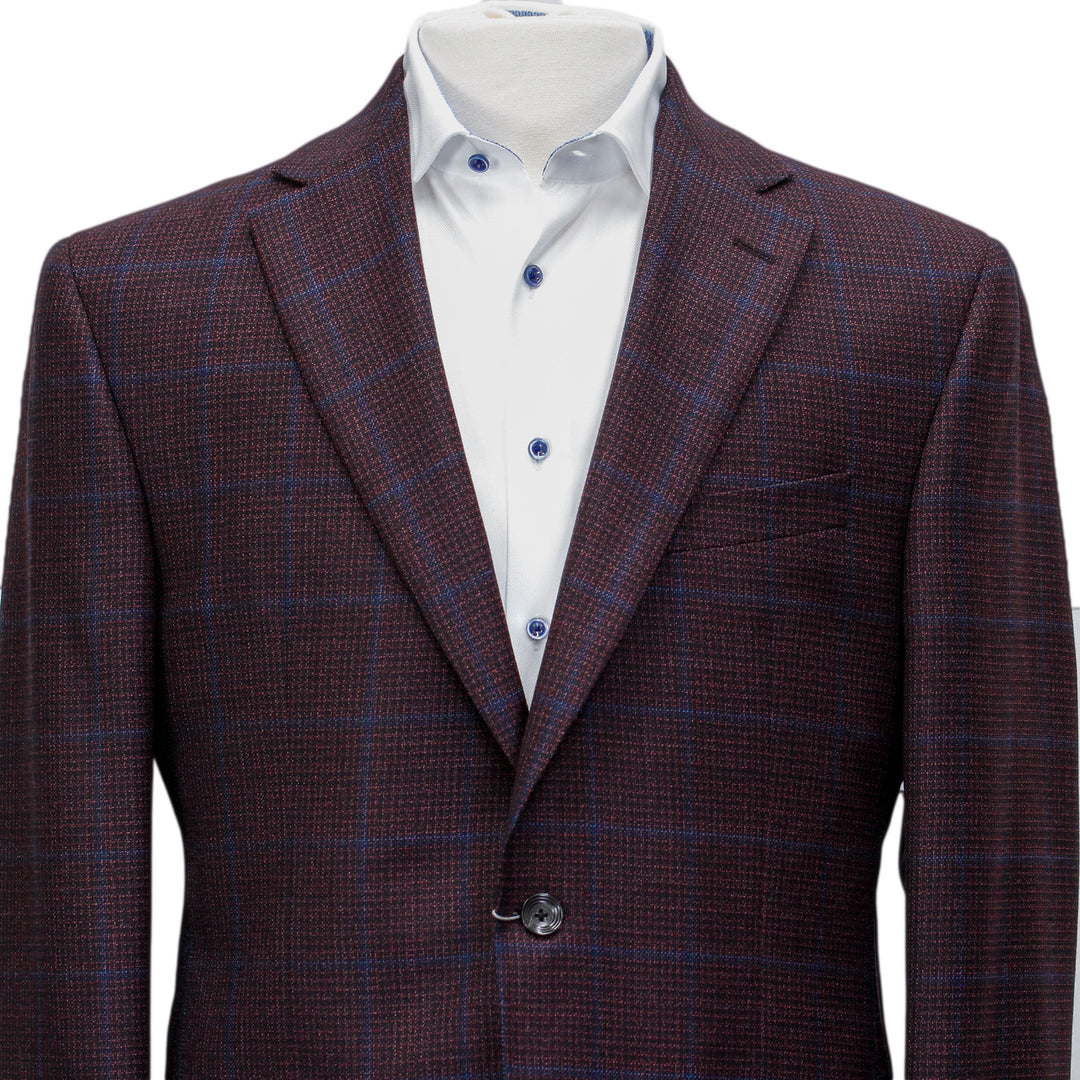 Burgundy with Blue Check Essence Modern Fit Sport Coat - Boutique Jacques International