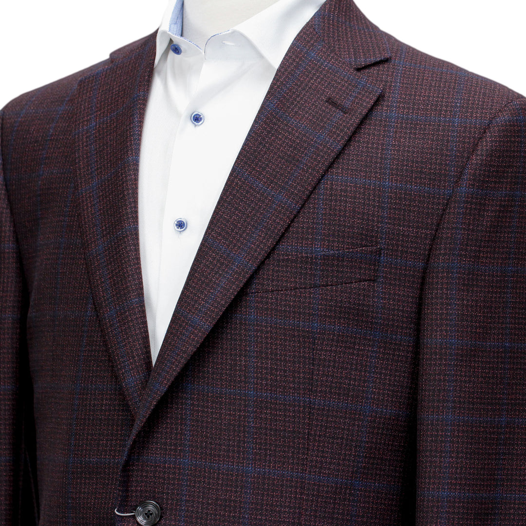Burgundy with Blue Check Essence Modern Fit Sport Coat - Boutique Jacques International