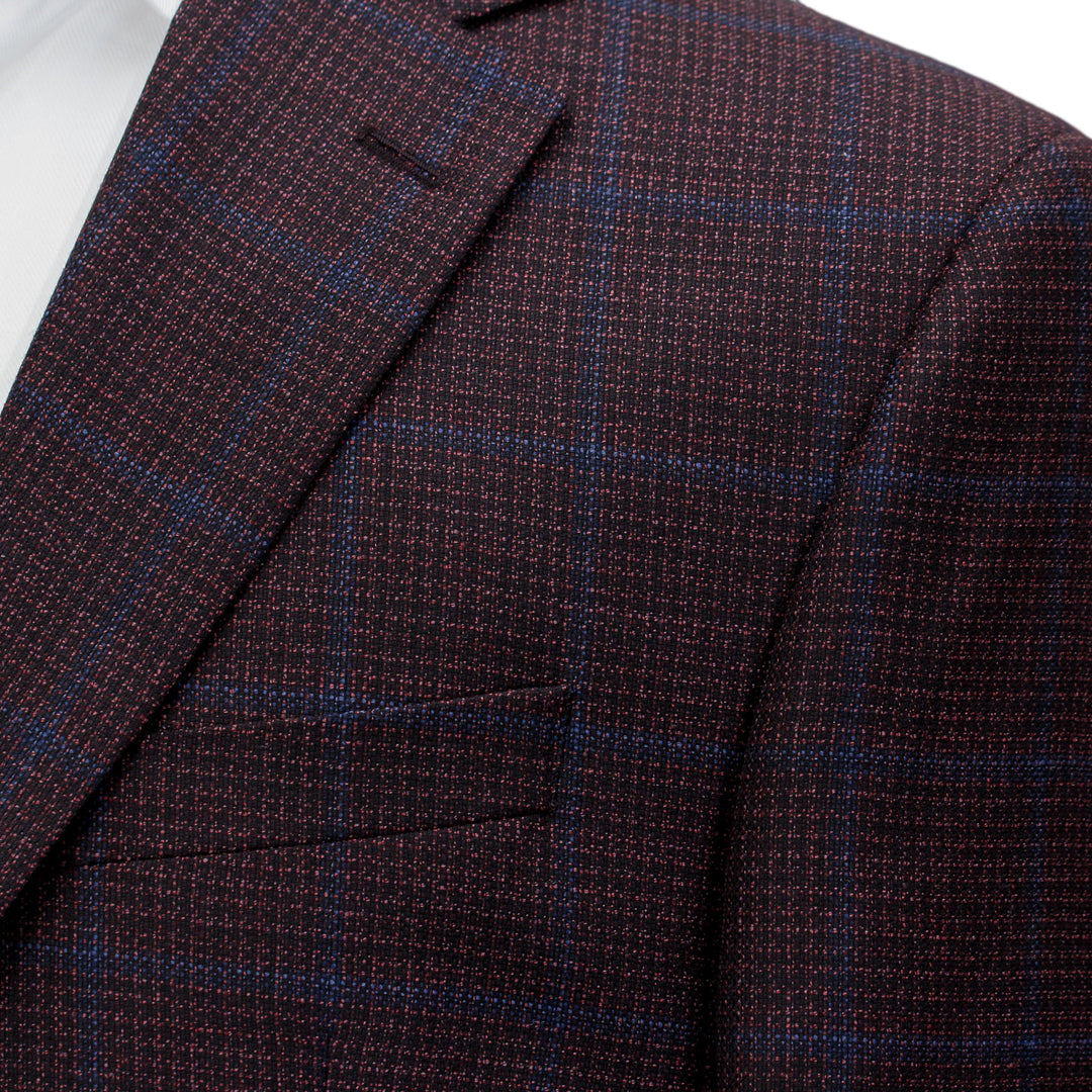 Burgundy with Blue Check Essence Modern Fit Sport Coat - Boutique Jacques International