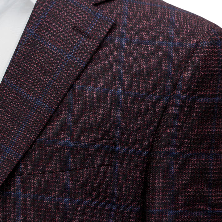 Burgundy with Blue Check Essence Modern Fit Sport Coat - Boutique Jacques International