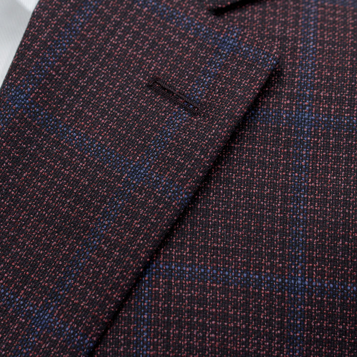 Burgundy with Blue Check Essence Modern Fit Sport Coat - Boutique Jacques International
