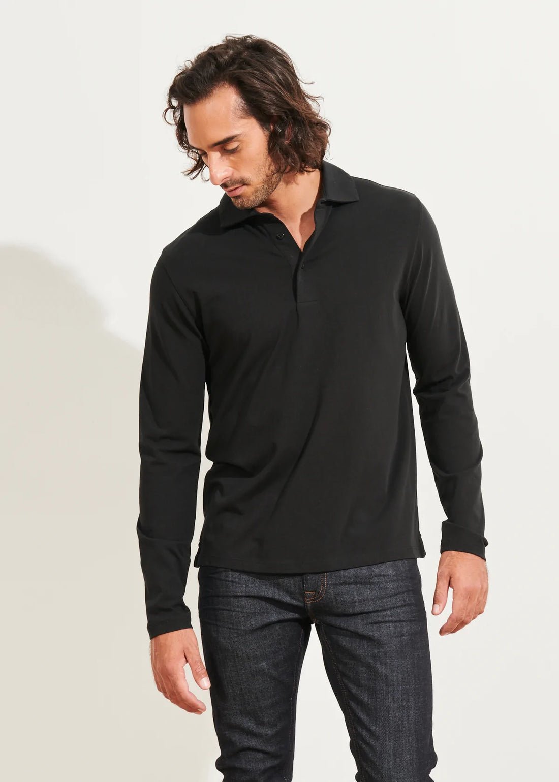 Black Long Sleeve Pima Polo - Patrick Assaraf - Boutique Jacques International