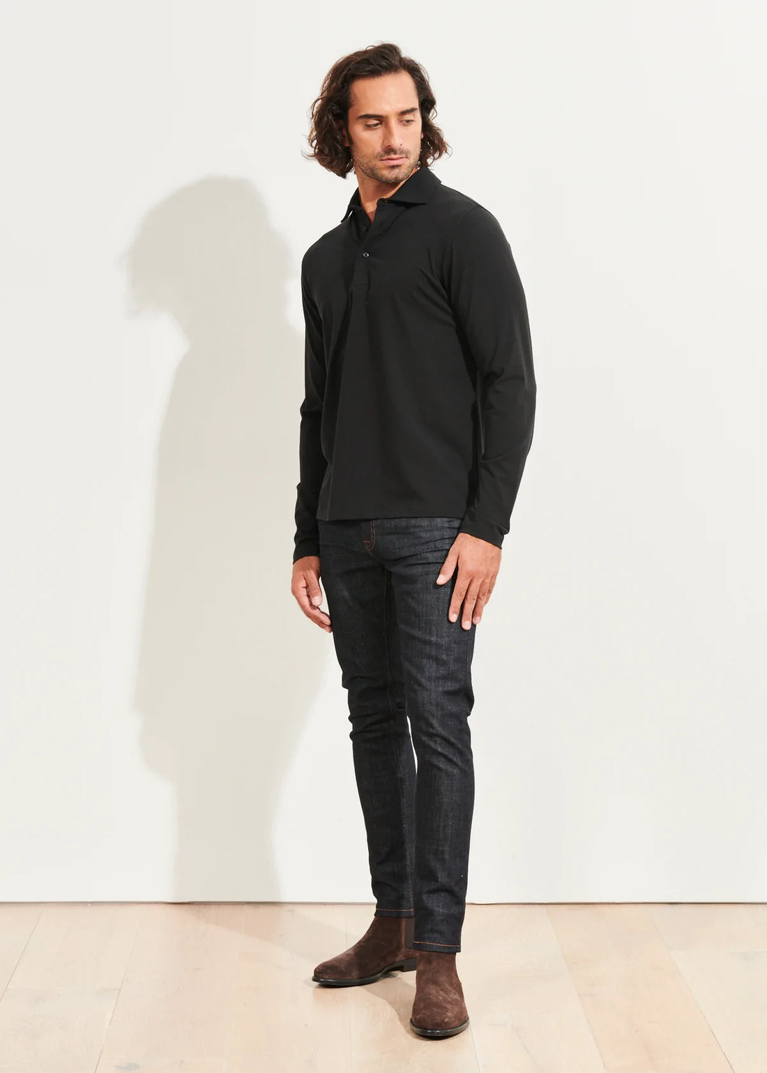 Black Long Sleeve Pima Polo - Patrick Assaraf - Boutique Jacques International