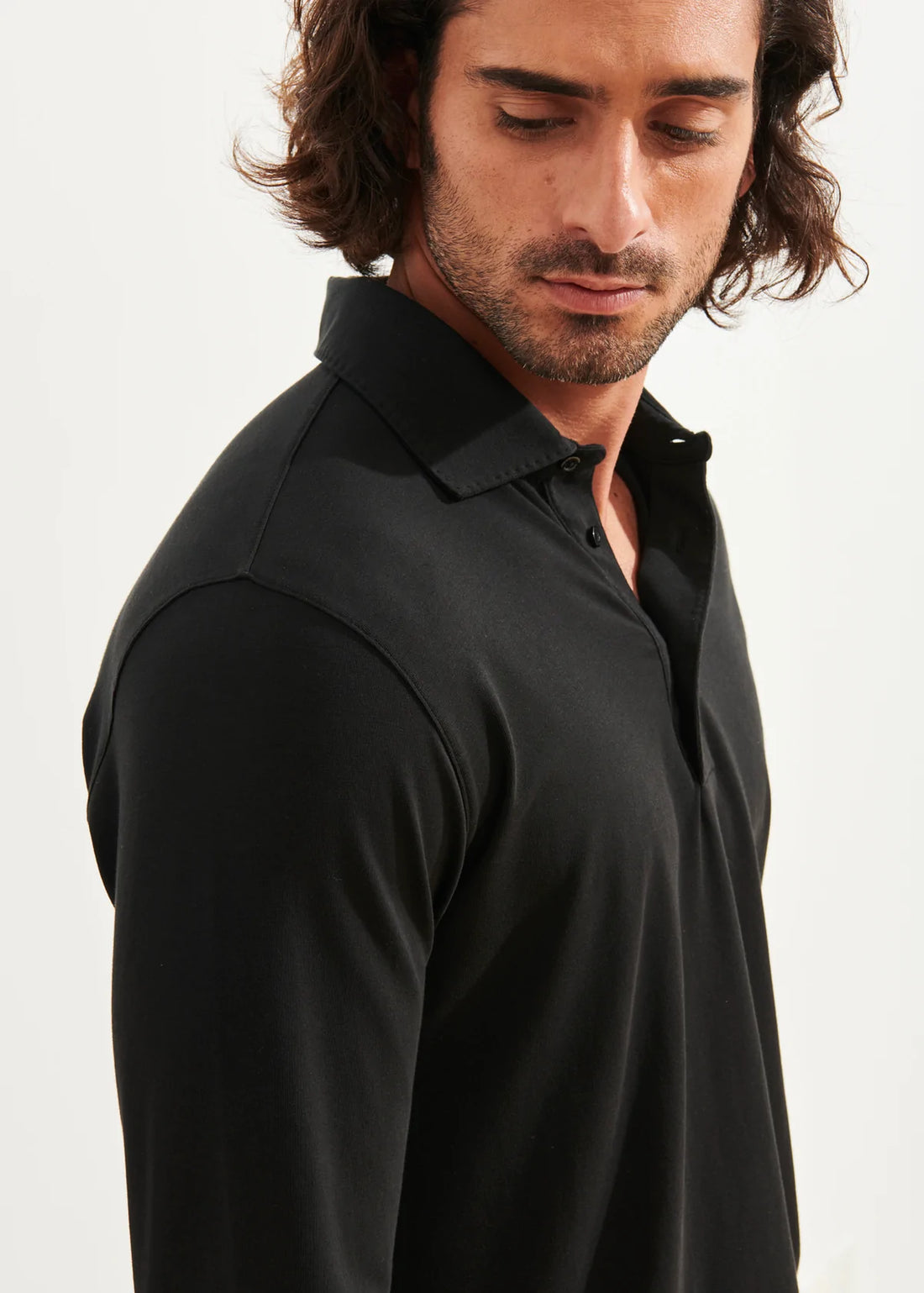 Black Long Sleeve Pima Polo - Patrick Assaraf - Boutique Jacques International