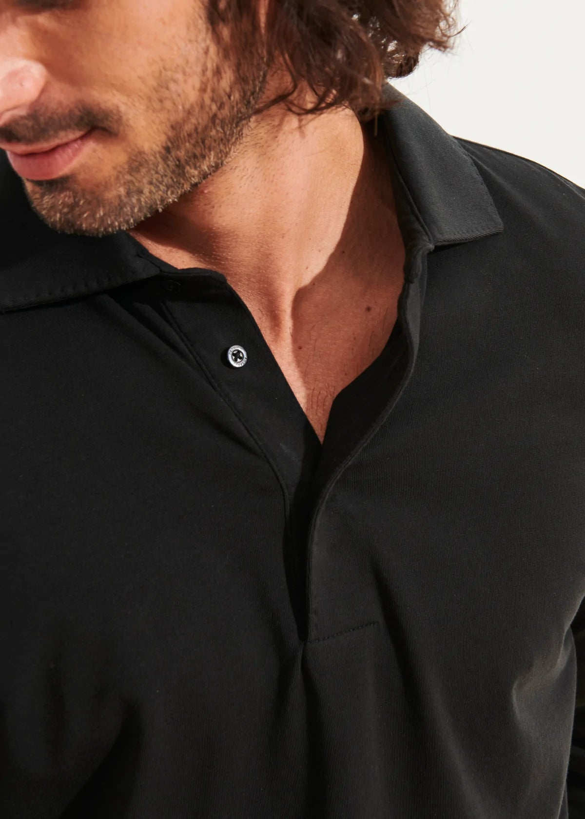 Black Long Sleeve Pima Polo - Patrick Assaraf - Boutique Jacques International