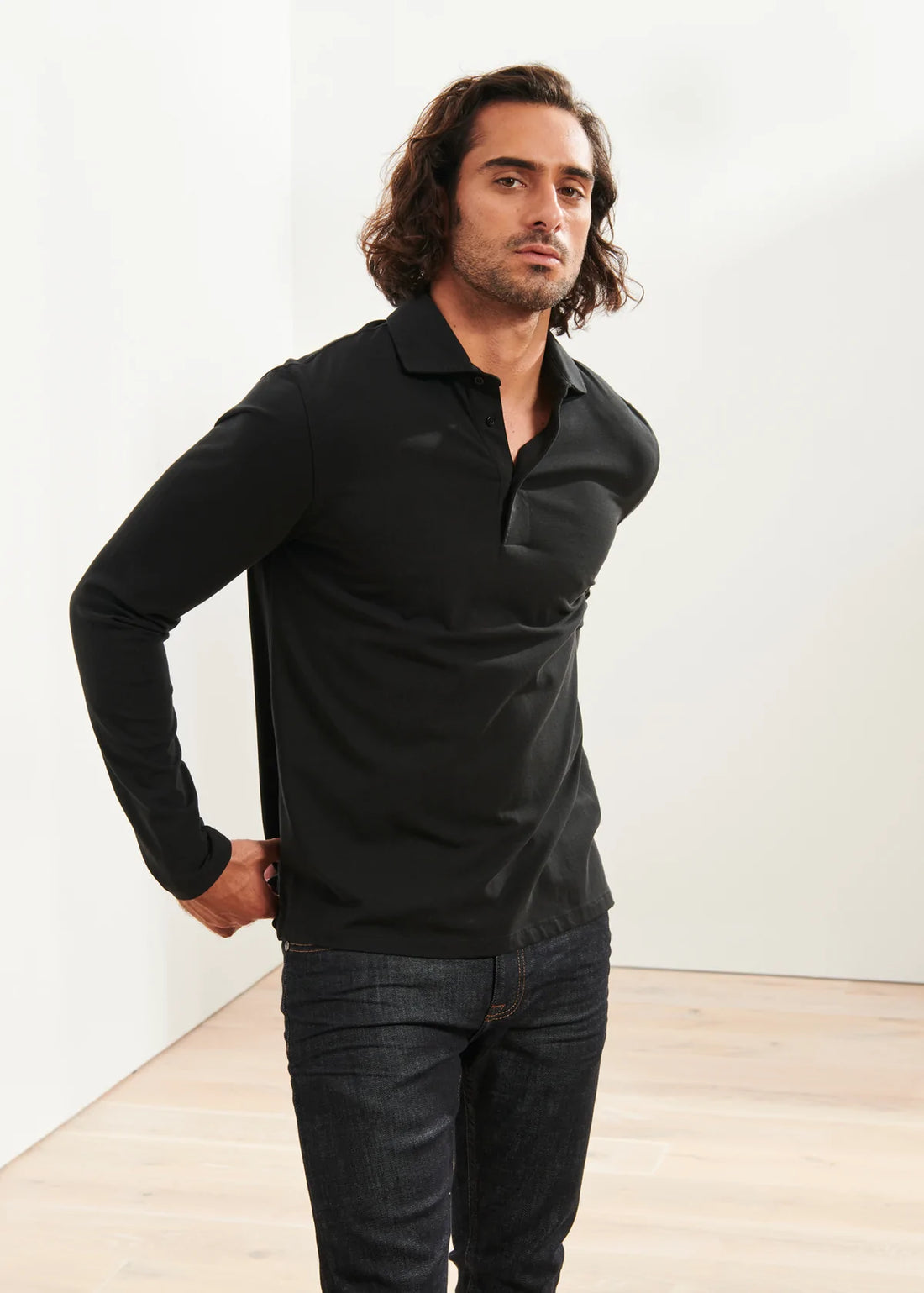 Black Long Sleeve Pima Polo - Patrick Assaraf - Boutique Jacques International