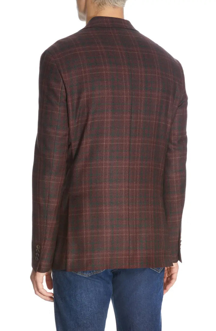 Burgundy Plaid Midland Contemporary Fit Unconstructed Sport Jacket - Jack Victor - Boutique Jacques International