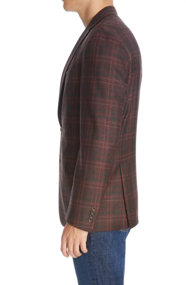 Burgundy Plaid Midland Contemporary Fit Unconstructed Sport Jacket - Jack Victor - Boutique Jacques International